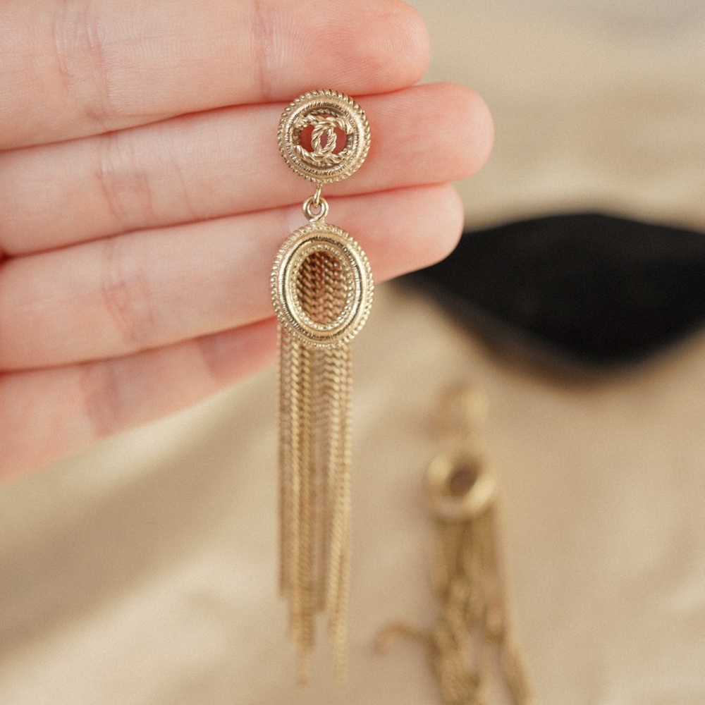 CHANEL Rope Medallion Tassel Earrings — B16 Pre-Fall 2016 — With Pouch - Picture 6 of 6